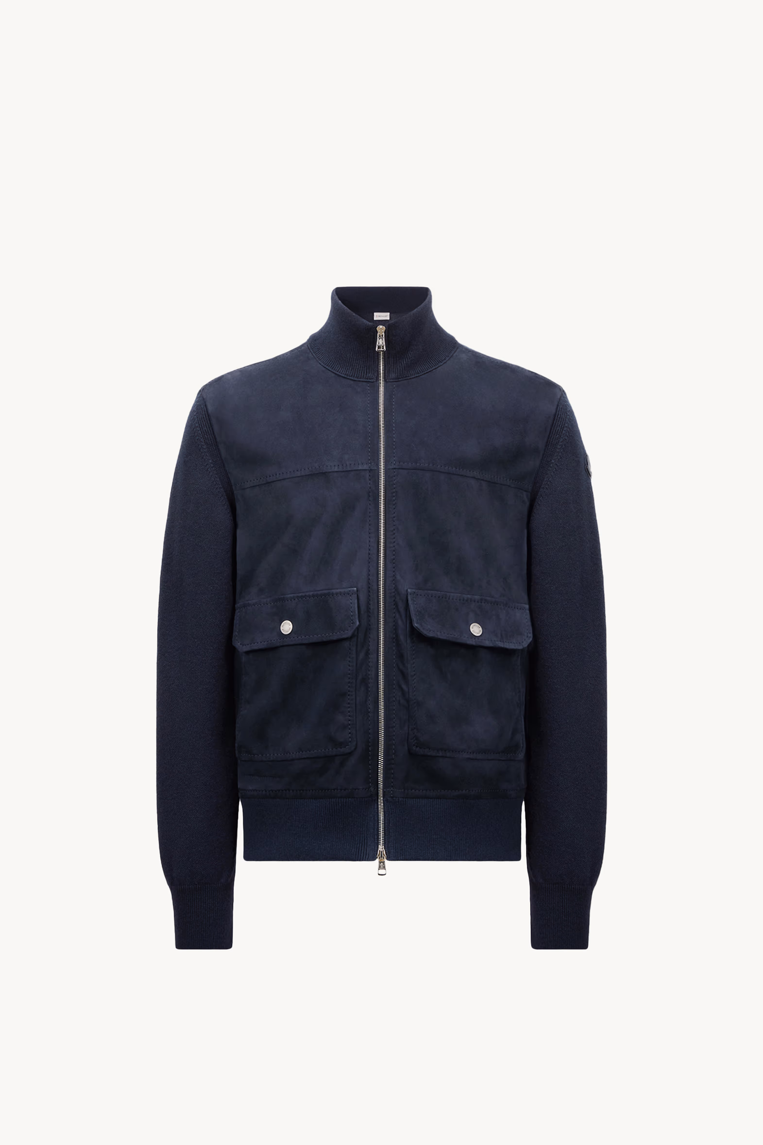 Cárdigan con cremallera de lana, algodón y ante Hombre Azul marino Moncler 2